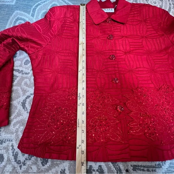 Anage Silk Red Embroidered Dress Jacket Women’s Size XL - Picture 12 of 14